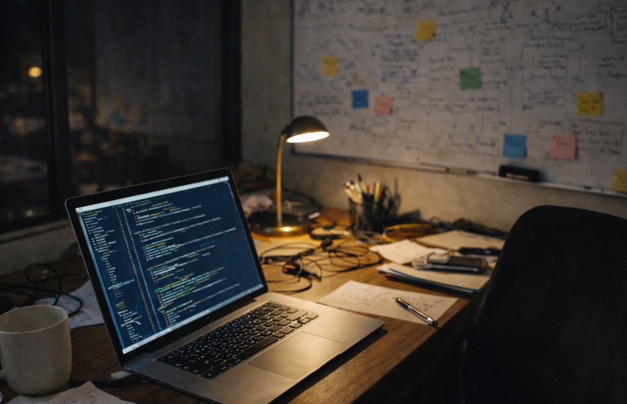 Ai and coding at night workspace